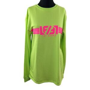 LF The Brand Lime Green Cotton Blend Crewneck Graphic Print Sweatshirt Size S